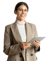 women smiling with tablet in her hand 